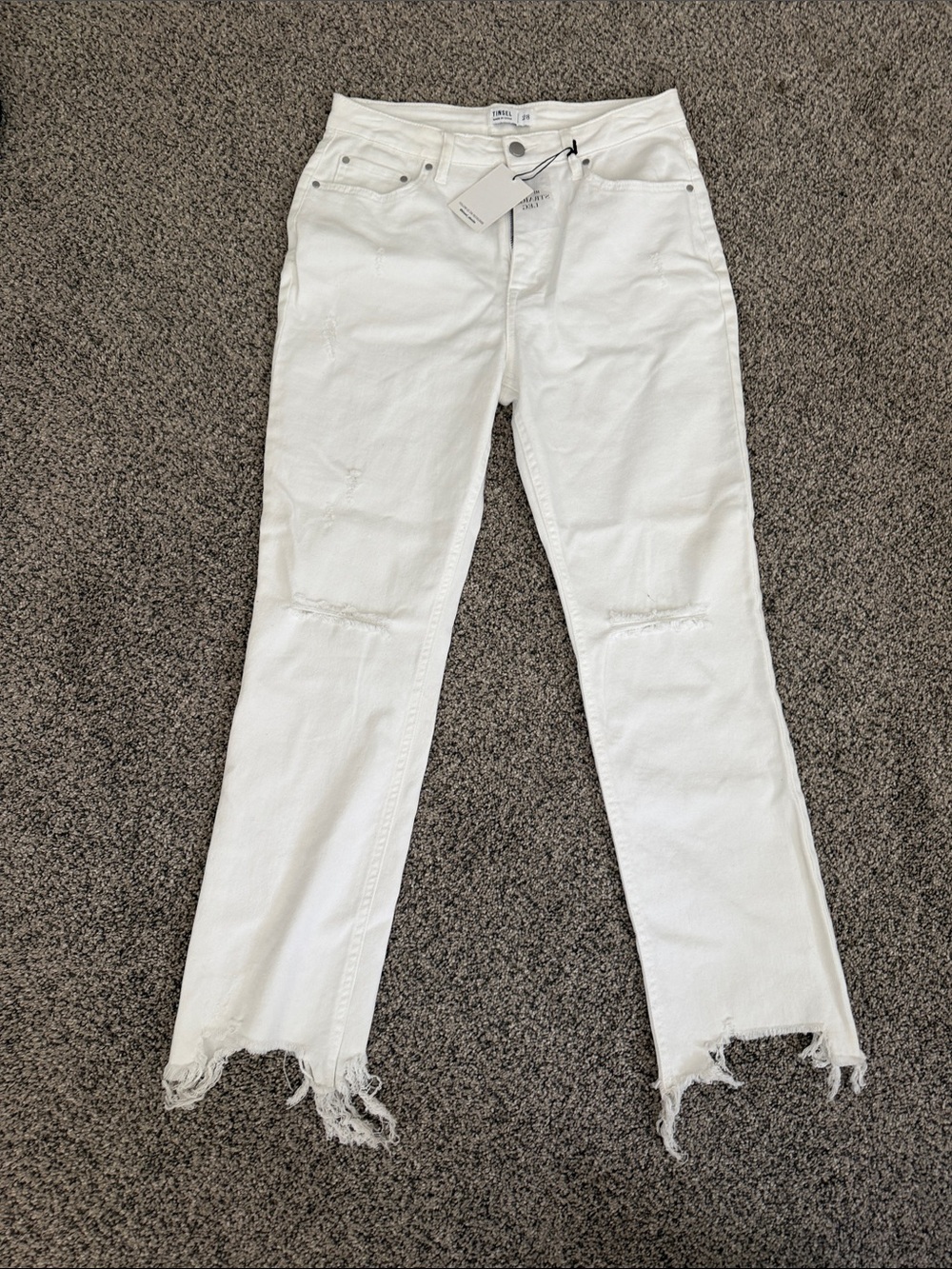 Tinsel White Straight Leg Jeans with Frayed Hem